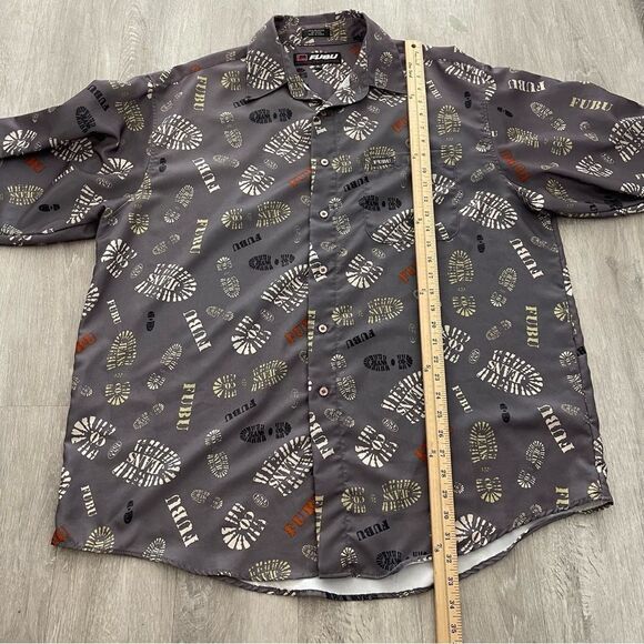 Vintage Fubu Jeans Collection Button Down Shirt Men’s Size XL Shoes Footprint - Picture 4 of 5